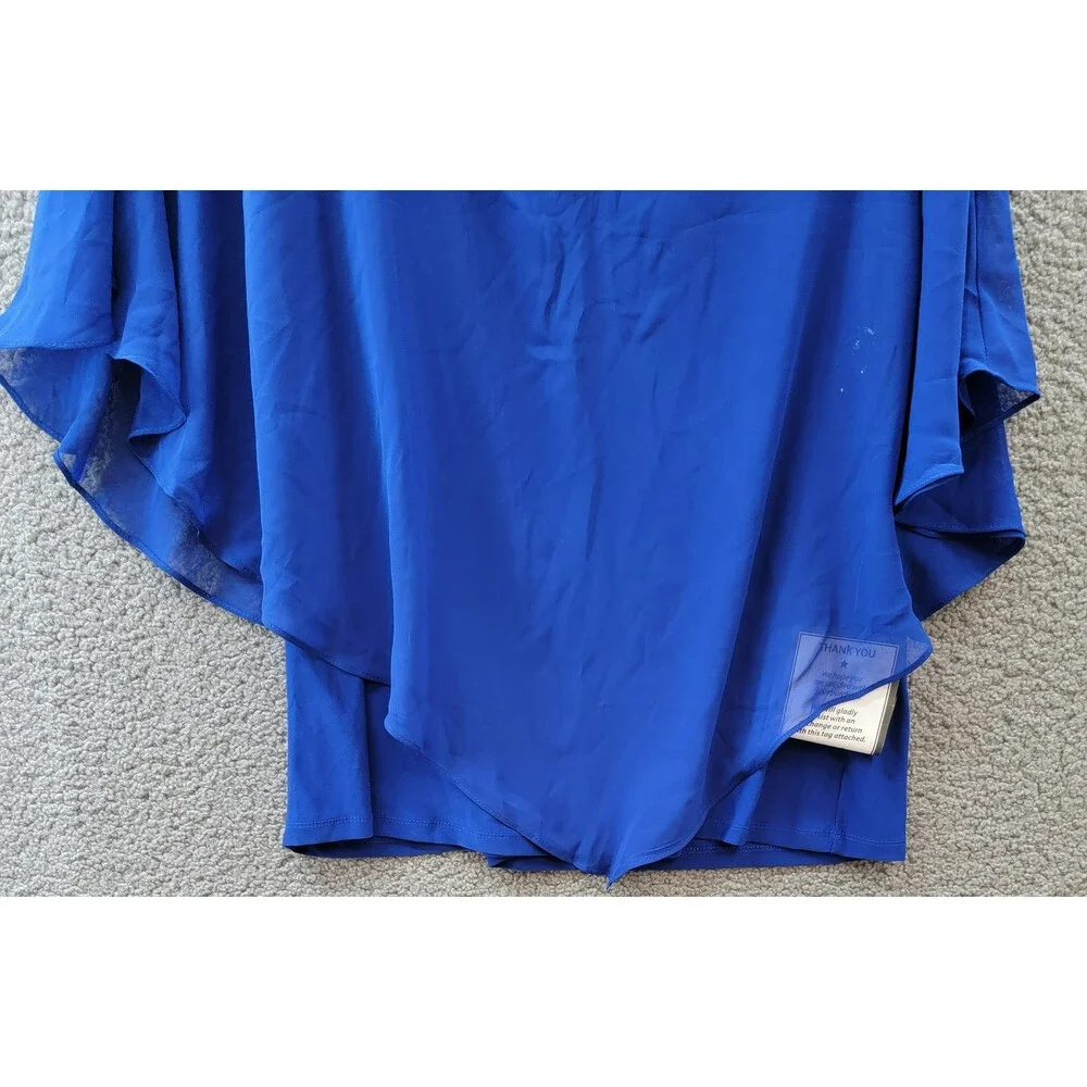 MSK Embellished Overlay Top Women's XL Goddess Blue Solid Scoop Neck Button Back - Picture 4 of 14
